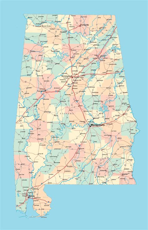 Alabama Transportation And Physical Map Large Printable Whatsanswer