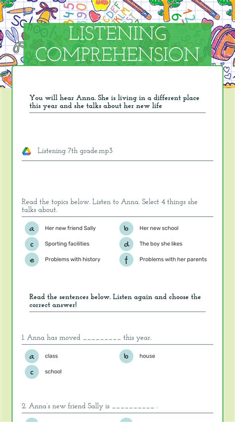 Listening Comprehension Interactive Worksheet By Lana Čiček Wizerme
