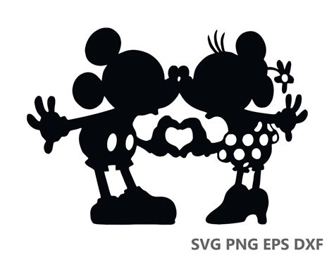 Mickey And Minnie Kissing Silhouette Svg