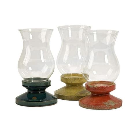 Set Of 3 Distressed Boullia Decorative Glass Hurricane Pillar Candle