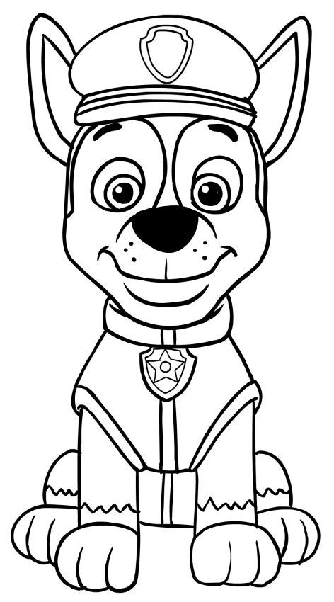 Chase, ryder, rubble, marshall, rocky, zuma, skye, everest, tracker, rex, ella and tuck. Paw patrol chase coloring pages | Paw patrol coloring, Paw ...