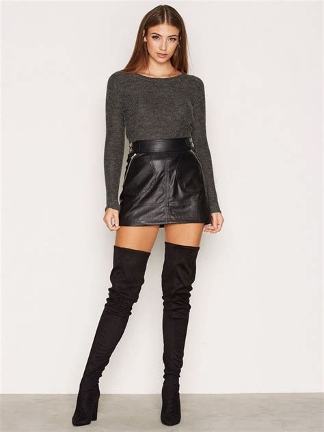 Pin By 承翰 郭 On Chic Outfits ️ Thigh High Suede Boots Black Leather Skirts Fashion