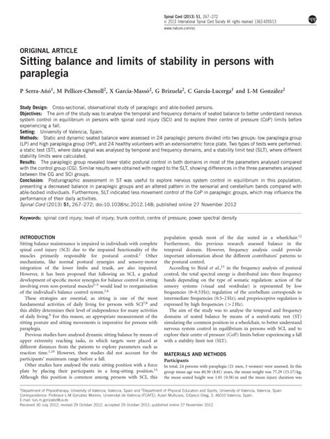 Pdf Sitting Balance And Limits Of Stability In Persons With Paraplegia