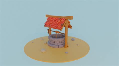 Well 3d Low Poly Model Water With Roof Free Vr Ar Low Poly 3d Model