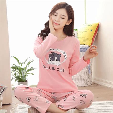 Buy New Hot Women Pajamas Sets Spring Autumn Long Sleepwear Suit Home Thin