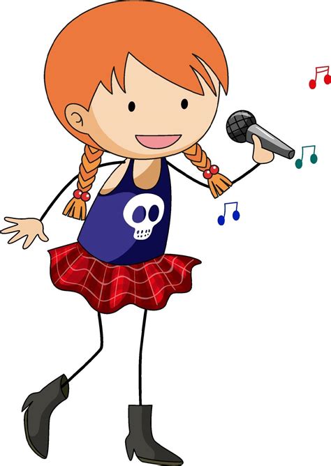 singer girl s singing doodle cartoon character isolated 2119938 vector art at vecteezy