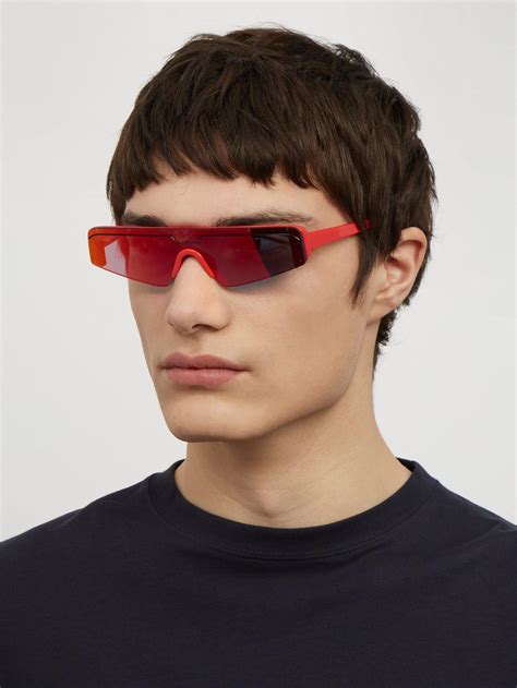 Balenciaga Ski Reflective Lens Shield Acetate Sunglasses In Red For Men