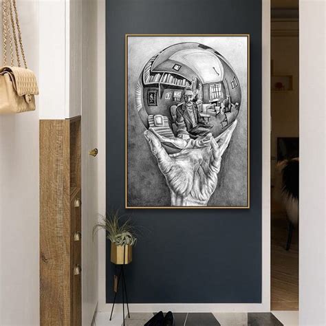 Hand With Reflecting Sphere By M C Escher Canvas Giclée Print