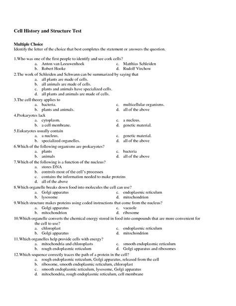 14 Best Images Of Cell Structure And Function Worksheet Answers Cell