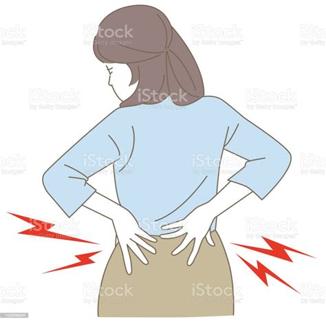 Simple Line Drawing Illustration Of A Woman With A Backache Stock