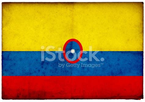 Grunge Colombian Flag On Rough Edged Old Postcard Stock Photo Royalty