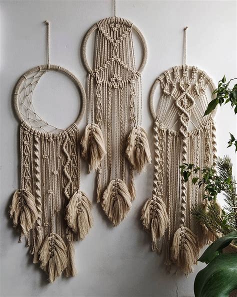 Set Of 3 Macrame Dreamcatcher Tapestry Wall Hangings Dream Etsy