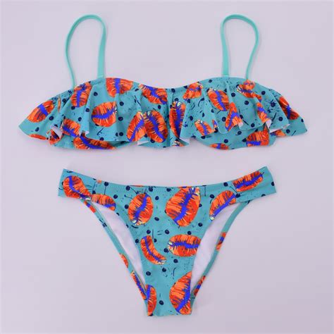 2017 womens bikini sets new falbala sexy cute swimsuits straps lace vermilion border sexy