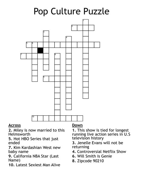 Pop Culture Puzzle Crossword Wordmint