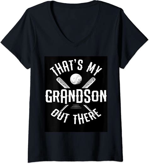 Womens That S My Grandson Shirt Baseball Grandma Grandpa T Game V Neck T Shirt