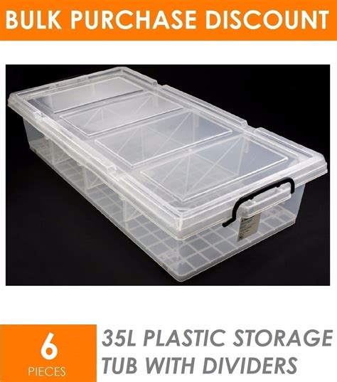 Get the most storage possible out of your crates or boxes! 6 x Clear 35L Plastic Storage Boxes with Dividers ...