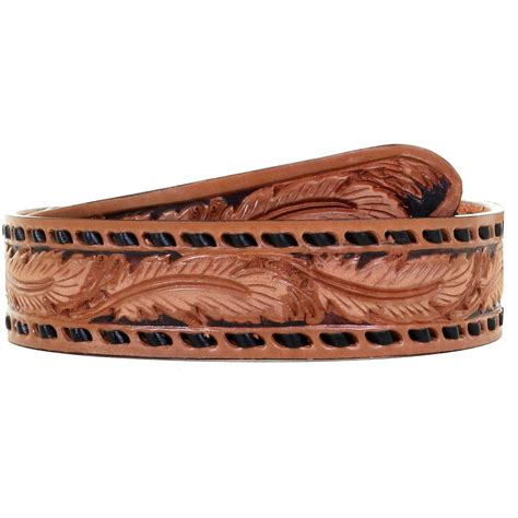 B1029 Feather Tooled Buckstitch Belt Double J Saddlery