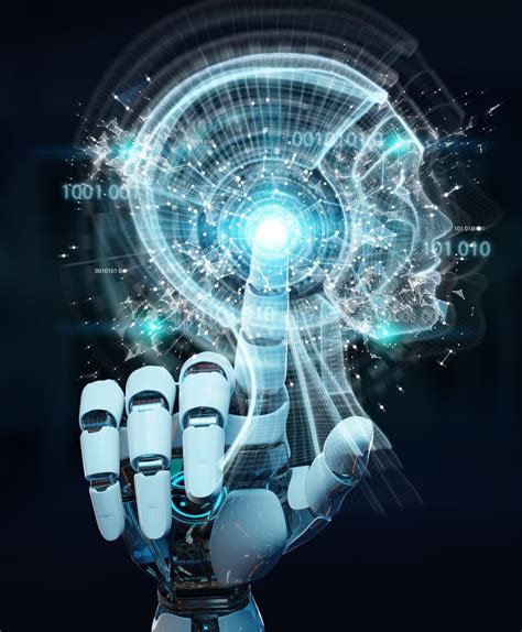 White Cyborg Hand Creating Artificial Intelligence 3d Rendering Stock