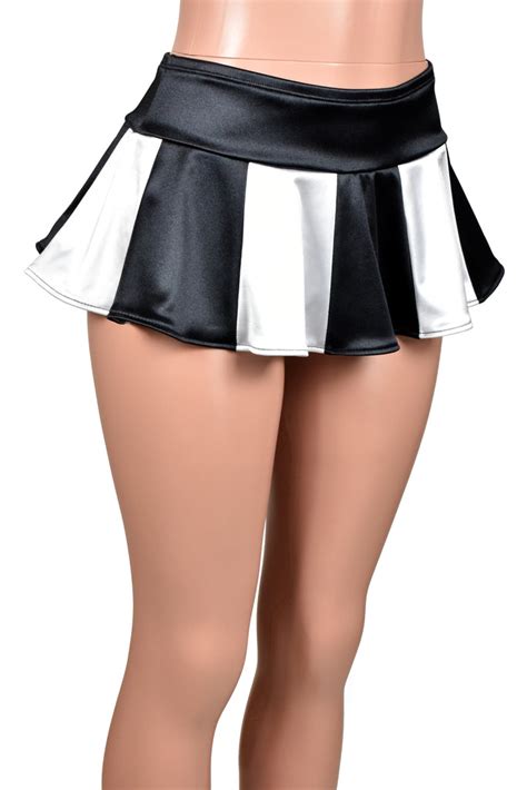Black And White Stretch Satin Micro Mini Skirt Plus Size Lingerie Circle Skirt Deranged Designs