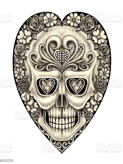 Art Skull Heart Day Of The Dead Stock Illustration Download Image Now