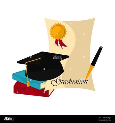Graduation Cap With Diploma Pen And Books Graduation Concept Vector