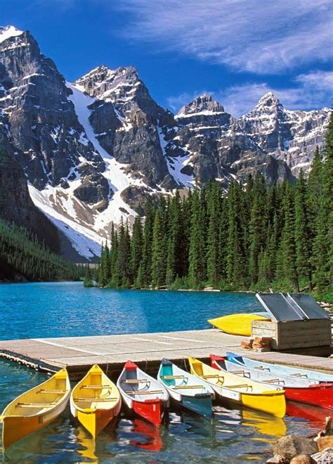 Colorful Canoes On Moraine Lake Banff National Park Canada Banff