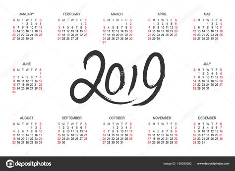 Calendar 2019 Year Vector Design Template — Stock Vector © Forden