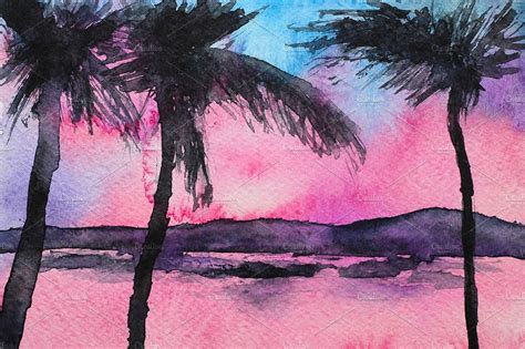 Tropical Sunset Watercolor Creative Daddy