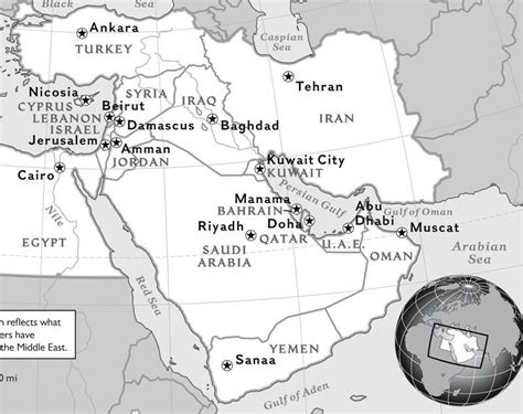 Middle East Map Black And White Map Vector