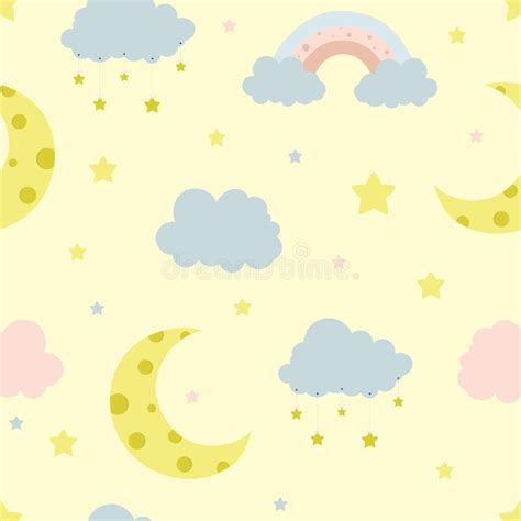 Seamless Children Pattern With Clouds Moon And Stars Creative Kids