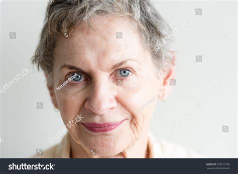 Close Portrait Beautiful Older Woman Short Stock Photo 679917766