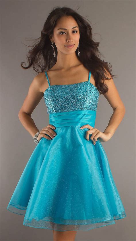 short turquoise dama dress spaghetti strap a line skirt glitter short semi formal dresses