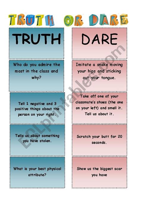 Free Printable Truth Or Dare Game From Truth Or Dare OFF