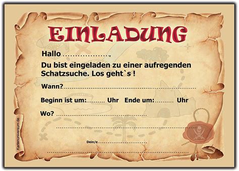 Es müssen nur die textfelder personalisiert oder mit eigenem text. Einladungskarten Schatzsuche | Einladungskarten Kostenlos ...