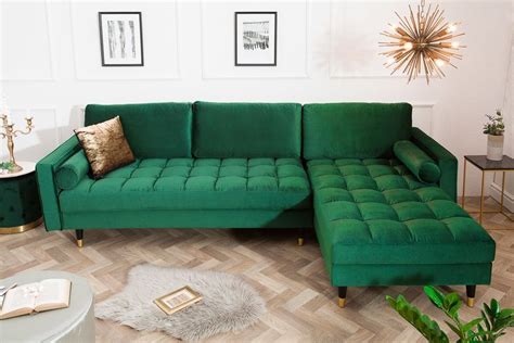 Ein grünes wohnzimmer kann sowohl formal und auch stilvoll aussehen, und das hinzufügen von den verschiedenen nuancen des. Elegantes Ecksofa COZY VELVET 260cm smaragdgrün Samt Federkern... in 2020 | Ecksofas, 3er sofa ...