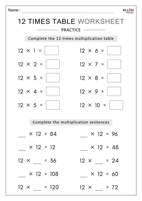 Times Tables Worksheets Math Monks