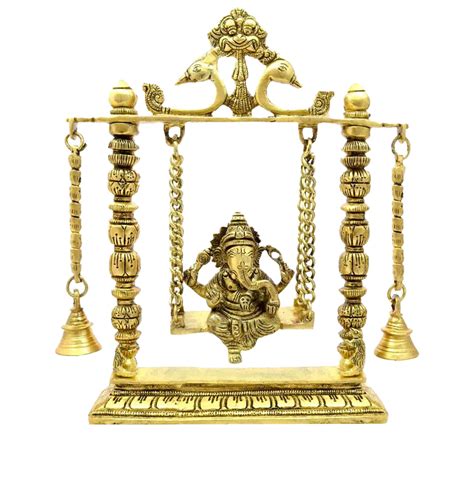 Elegant Hand Crafted Brass Ganesha On Jhoola With Bells