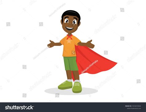 Cartoon Character African Boy In Superhero Costume Vector Eps10