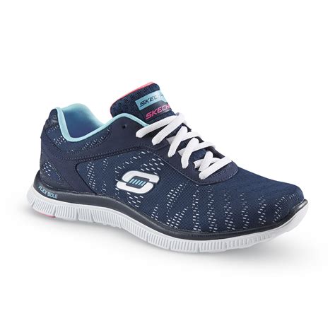 Skechers Womens First Glance Stretch Knit Navy Athletic Shoe Shoes