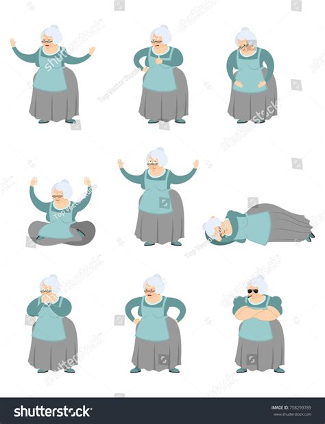 Grandmother Set Poses Motion Grandma Happy Stock Vector Royalty Free
