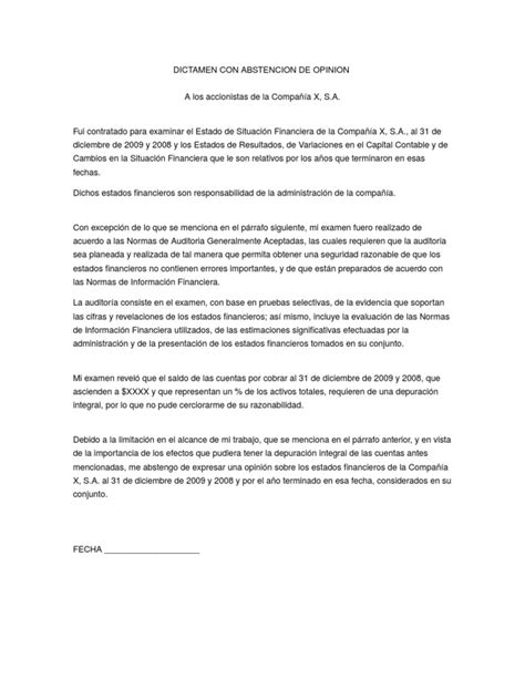 Dictamen Con Abstencion De Opinion Auditoría Financiera Estado