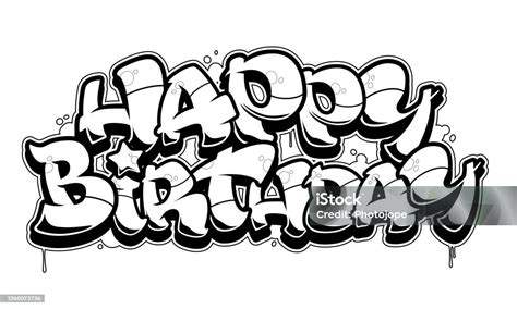 Happy Birthday Graffiti Congratulation Card Black Line Isolated On