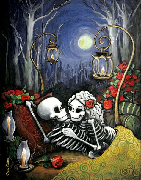 Mexican Folk Art Romantic Poster Day Of The Dead Print Skeleton Couple