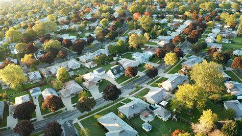 Aerial View Of Residential Houses At Autumn October American