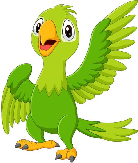 Funny Cartoon Flying Green Parrot Illustrations Royalty