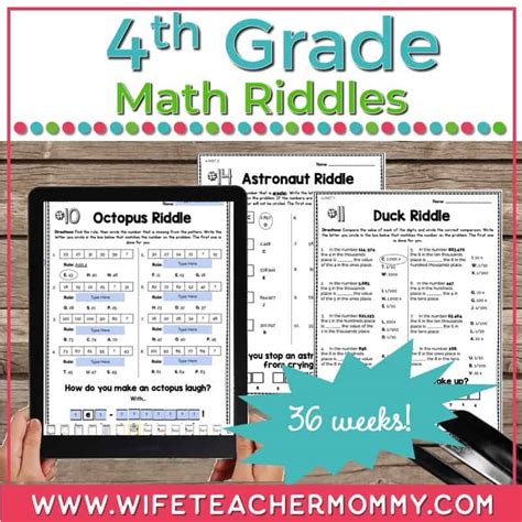 36 Weeks Of 4th Grade Math Riddles Wife Teacher Mommy