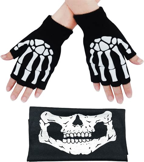 Fftto Skeleton Gloves Stretchy Fingerless Hand Warmer Skeleton Pattern