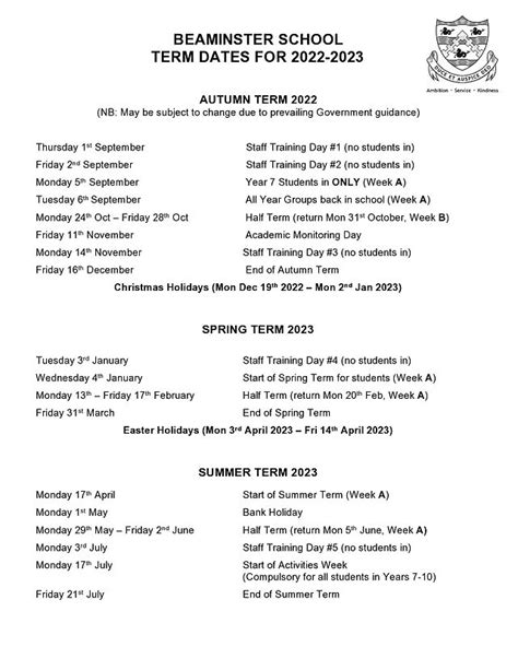 Beaminster School Calendar And Term Dates