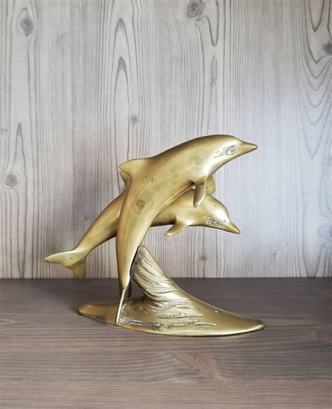 Vintage Brass Dolphin Statue Dolphin Figurine Brass Animal T