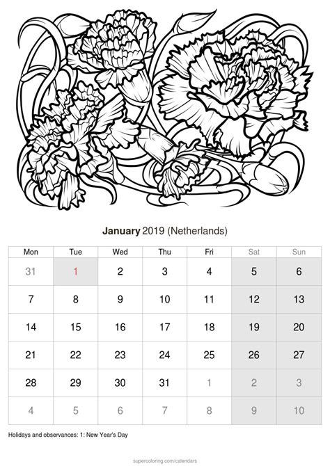 January 2019 Calendar Netherlands